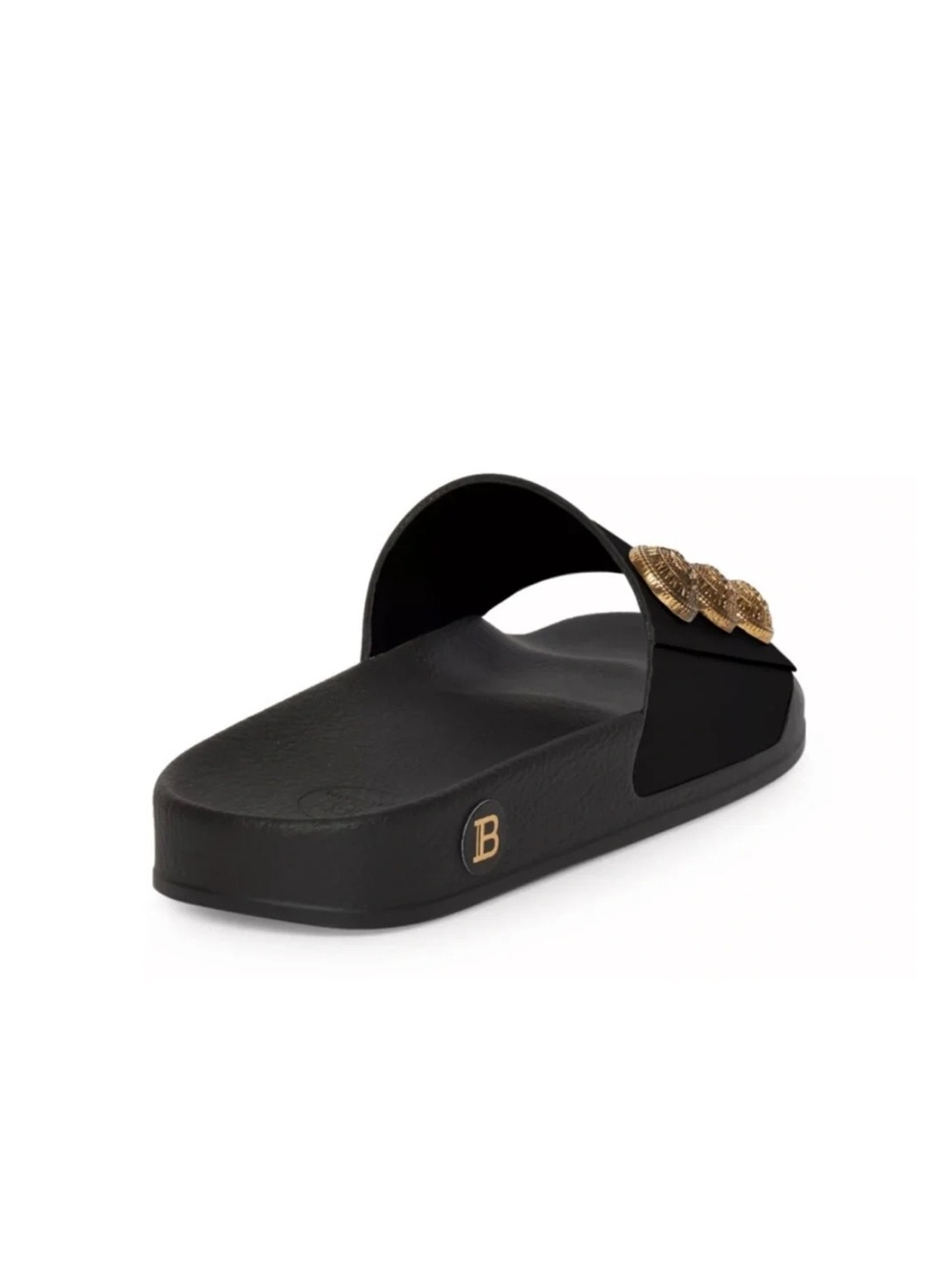 Balmain Black Symi Slide Sandal with Gold Medallions - Picture 2 of 10
